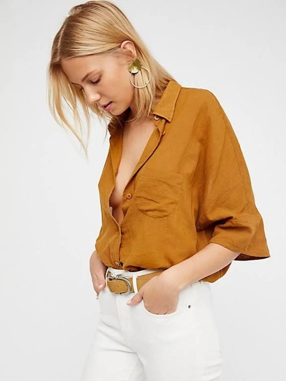 Free People Best of Me Cotton Oversized Shirt in Bronze